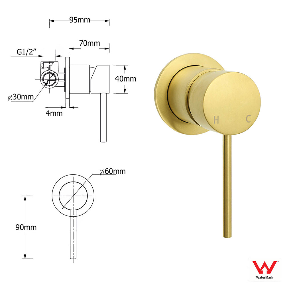 Brushed Gold 12" Large Shower Head 3 Mode Handheld Rose Sliding Rail Arm Round Mixer Set