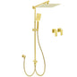 Brushed Gold Square 12" Rain Head 3 Mode Handheld Rose Sliding Rail Wall Arm Dual Shower Taps Set