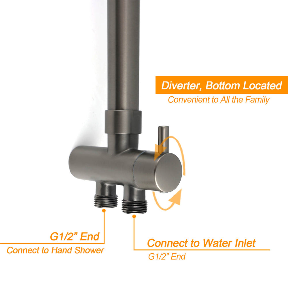 WELS Gun Metal Dual Round Shower 10" Rain Head 3 Mode Handheld Sliding Rail Diverter Set