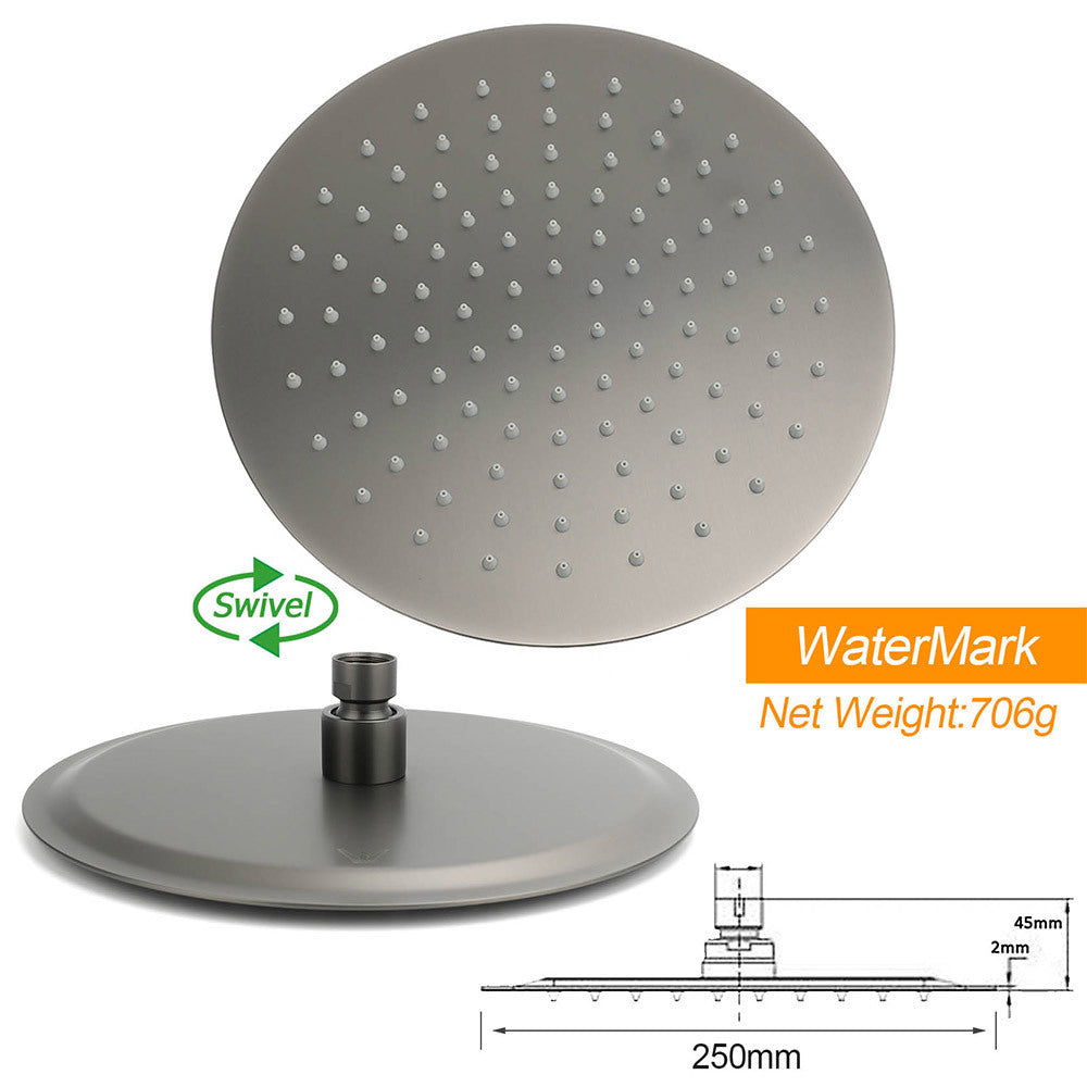 WELS Gun Metal Dual Round Shower Head 10" Rain Head 3 Mode Handheld Sliding Rail Diverter Set