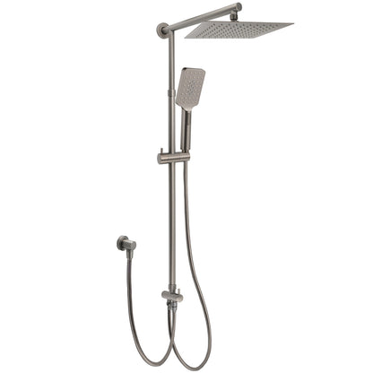 WELS Gun Metal 2in1 Shower Set Square 10" Rain Head Handheld Adjustable Silde Rail Combo
