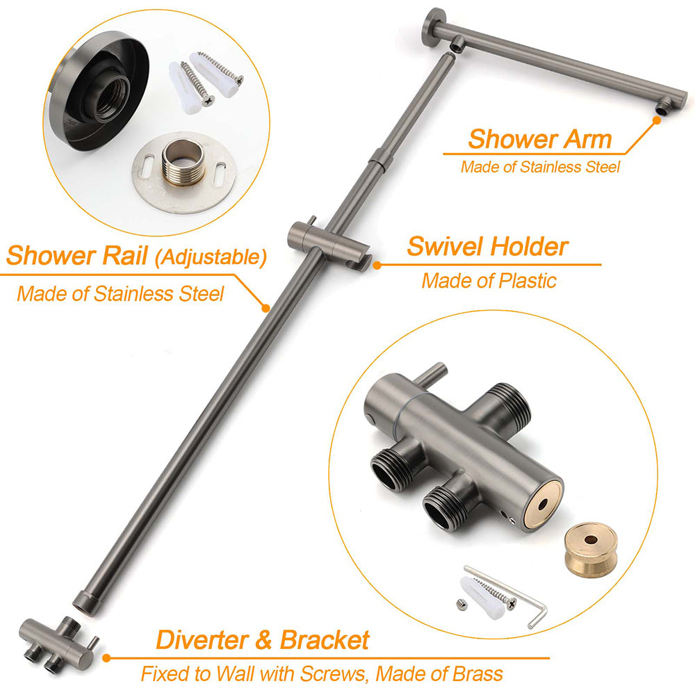 WELS Gun Metal 2in1 Shower Set Square 10" Rain Head Handheld Adjustable Silde Rail Combo