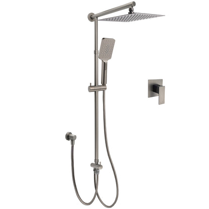 WELS Gun Metal 2in1 Shower Set Square 12" Rain Head 3 Modes Handheld Silde Rail Hot Cold Mixer