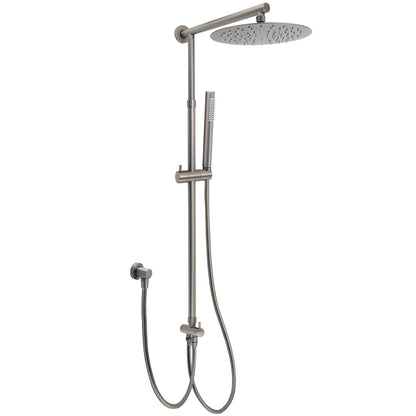 WELS Gun Metal Dual Round Shower 10" Rain Head Stainless Steel Handheld Sliding Rail Diverter Set