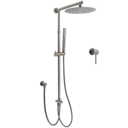 WELS Gun Metal 2in1 Round Shower Set 10" Rain Head Metal Handheld Sliding Rail Small Face Mixer
