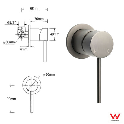 WELS Gun Metal 2in1 Round Shower Set 10" Rain Head Metal Handheld Sliding Rail Small Face Mixer