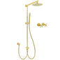 WELS Brushed Gold Shower 8" Round Head Stainless Steel Handheld Rose Sliding Rail Mixer Dual Set