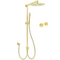WELS Brushed Gold Rain Shower 12" Head Ergonomic Handheld Rose Sliding Rail Round Taps Set
