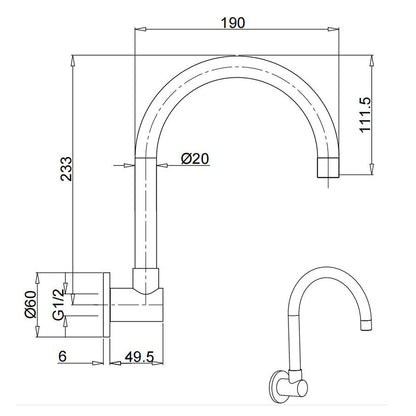 Gun Metal Bathroom Tub Filler Round Gooseneck Arm Faucet Water Outlet Wall Spout