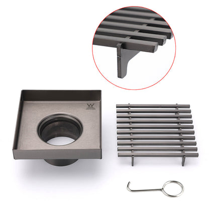 Gun Metal SUS 100mm Square Strip Fence Floor Drain Small Shower Grate 50mm Waste