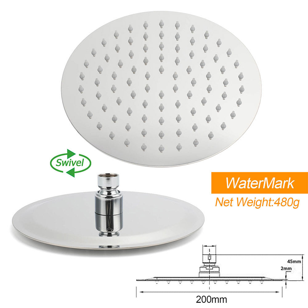 WELS Chrome Round 8" Stainless Steel Rain Head Stick Handheld Sliding Rail Arm Dual Shower Set