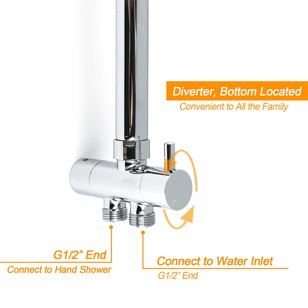 WELS Chrome Round Large 12" Rain Shower Head Single Mode Handheld Wall Arm Rail 2in1 Set