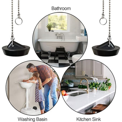 Rubber Sink Stopper with Ball Chain, Universal Stainless Steel Sink Stopper with Hook for Sink or Bathtub