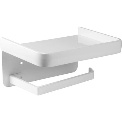Wall Mounted Toilet Paper Holder with Aluminum Storage Shelf for Bathroom and Kitchen, White
