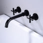Basin Mixer Tap Matte Black Wall Mounted Bathroom Faucet Double Handle Brass Basin Mixer with Rough inch Valve Included