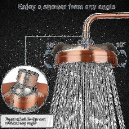 8 Inch Solid Copper Rain Shower Head, Antique Copper Round Rainfall Shower Head, Adjustable Angle Fixed Mount Large Overhead Rain Shower Compatible with Standard Shower Arm for Bathroom Renovation