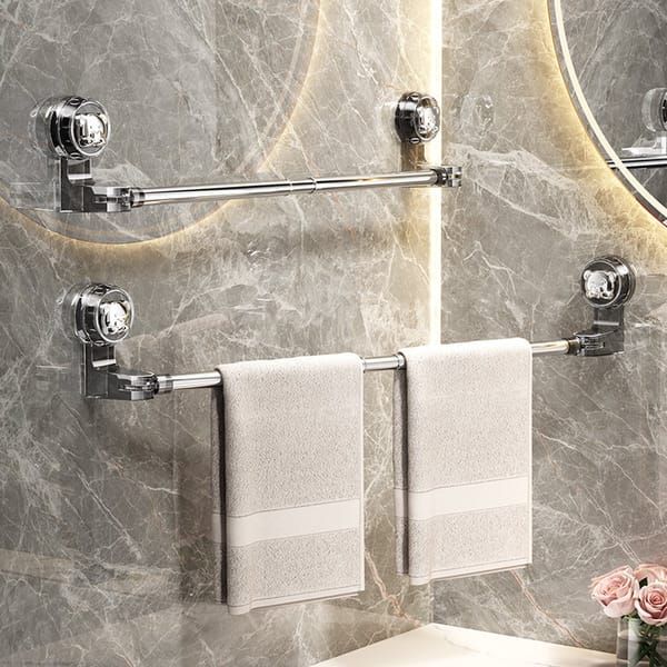 Adjustable 30-60cm Telescopic Suction Towel Rail, No Drill Rotatable Wall Mount Towel Bar, Stainless Steel Bathroom Kitchen Corner Towel Rack