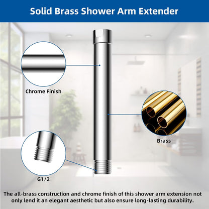 All Metal 6 Inch Shower head Extension, Solid Brass Shower Arm Extension shower Head Extender, Water Outlet Lowers Existing Shower Head Shower Pipe Extension, Chrome Finish