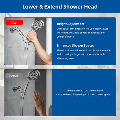 All Metal 6 Inch Shower head Extension, Solid Brass Shower Arm Extension shower Head Extender, Water Outlet Lowers Existing Shower Head Shower Pipe Extension, Chrome Finish