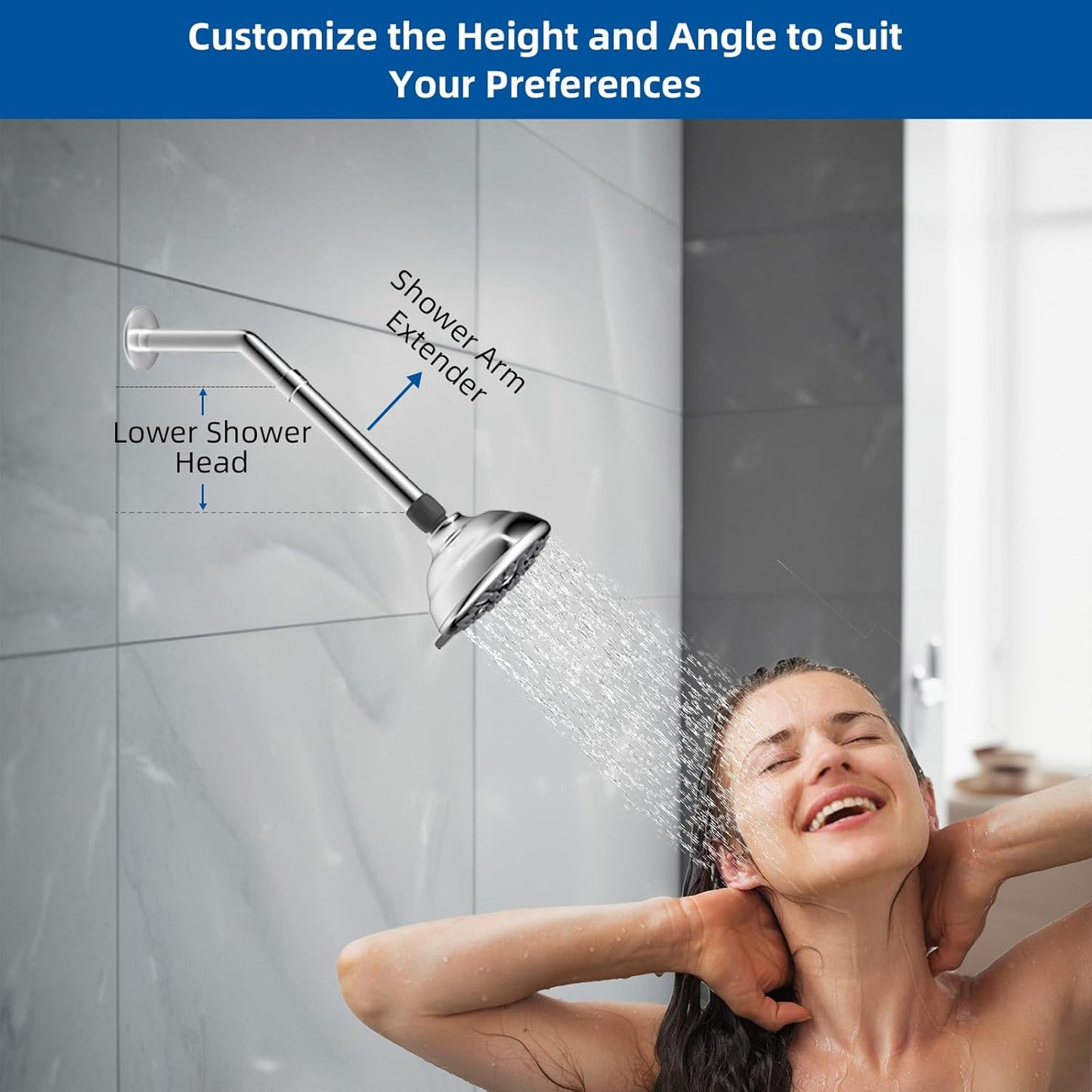 All Metal 6 Inch Shower head Extension, Solid Brass Shower Arm Extension shower Head Extender, Water Outlet Lowers Existing Shower Head Shower Pipe Extension, Chrome Finish