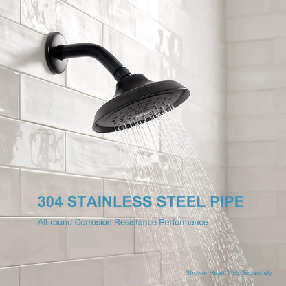 Shower Arm with Flange, 6 in Wall Mount Replacement Angle Shower Head Arm Wall-Mounted For Fixed Shower Head & Handheld Showerhead, Matte Black