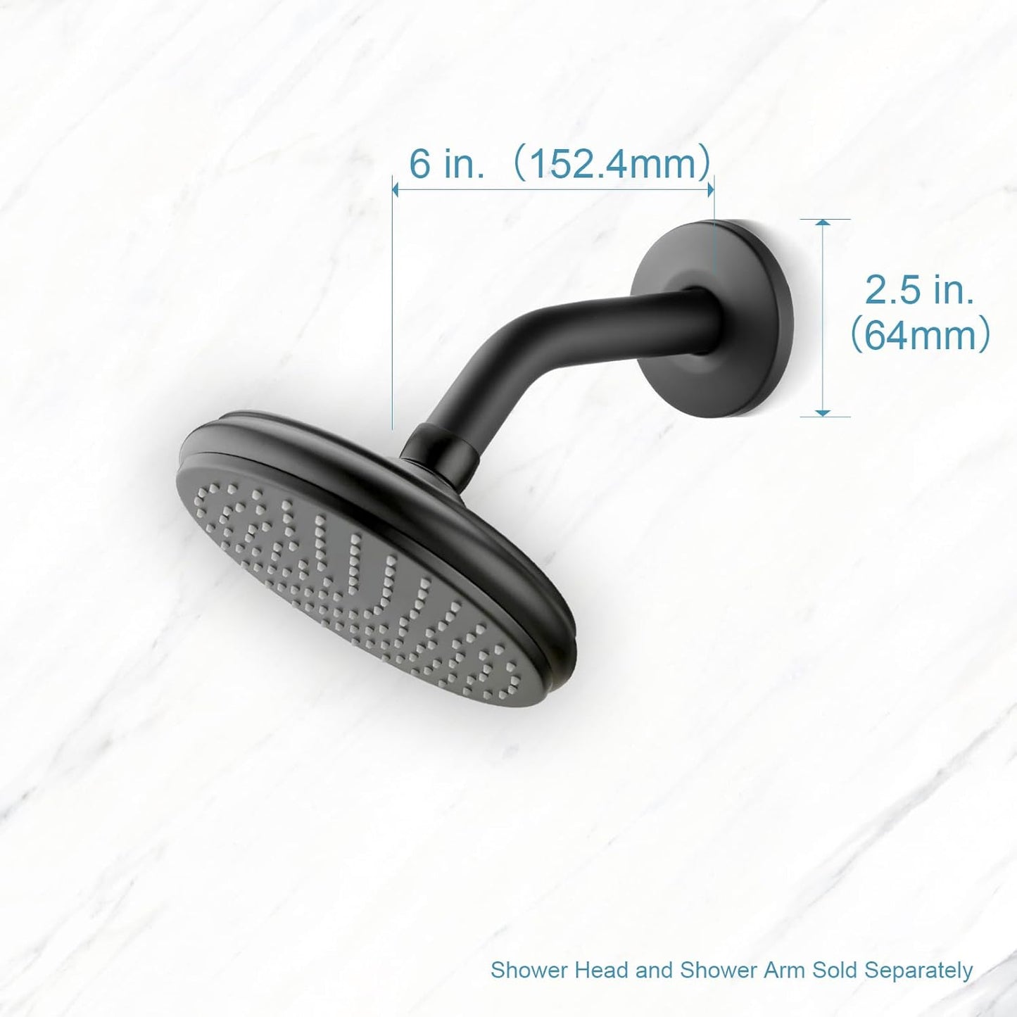 Shower Arm with Flange, 6 in Wall Mount Replacement Angle Shower Head Arm Wall-Mounted For Fixed Shower Head & Handheld Showerhead, Matte Black