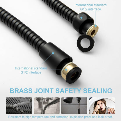 Shower Hose, Kink Free Stainless Steel Shower Hose Attachment Electroplating Handheld Shower Head Hose Flex Hoses Extension with Brass Insert & Nut for Pet Bathing Cleaning 60 in, Matte Black