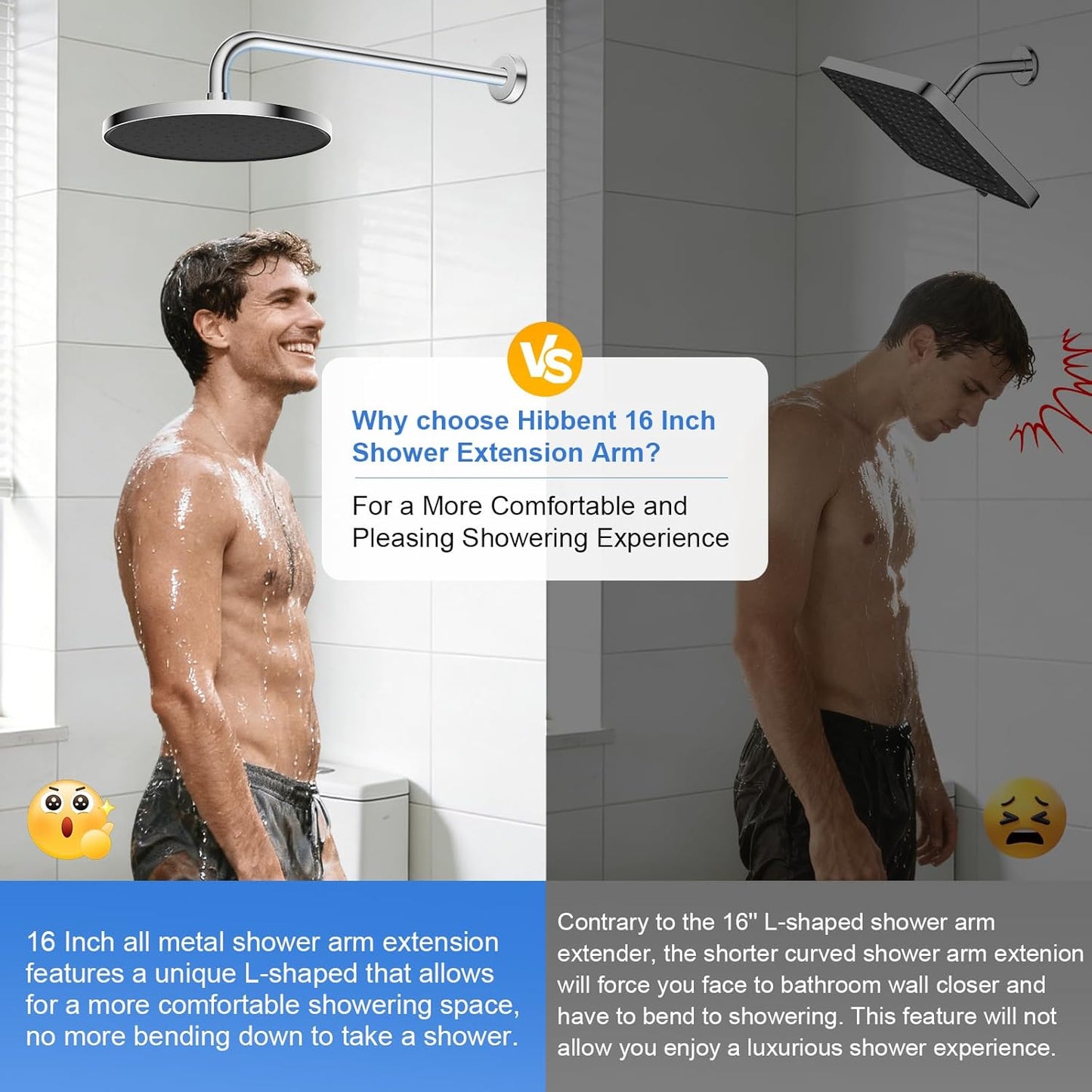 16 Inch All Metal Shower Extension Arm, Extra Long Extender with Flange, Stainless Steel Rainfall Shower Arm Water Outlet, Wall Mounted Shower Head Extender, Chrome