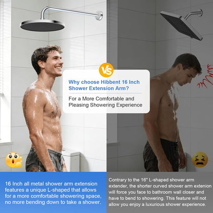 16 Inch All Metal Shower Extension Arm, Extra Long Extender with Flange, Stainless Steel Rainfall Shower Arm Water Outlet, Wall Mounted Shower Head Extender, Chrome