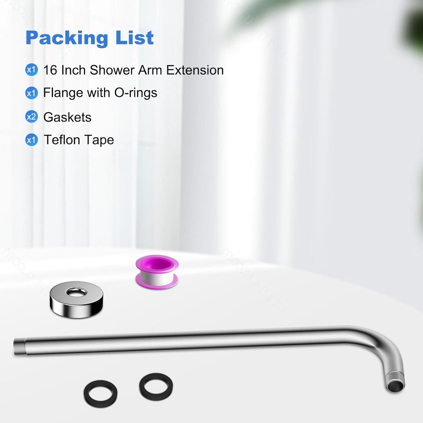 16 Inch All Metal Shower Extension Arm, Extra Long Extender with Flange, Stainless Steel Rainfall Shower Arm Water Outlet, Wall Mounted Shower Head Extender, Chrome