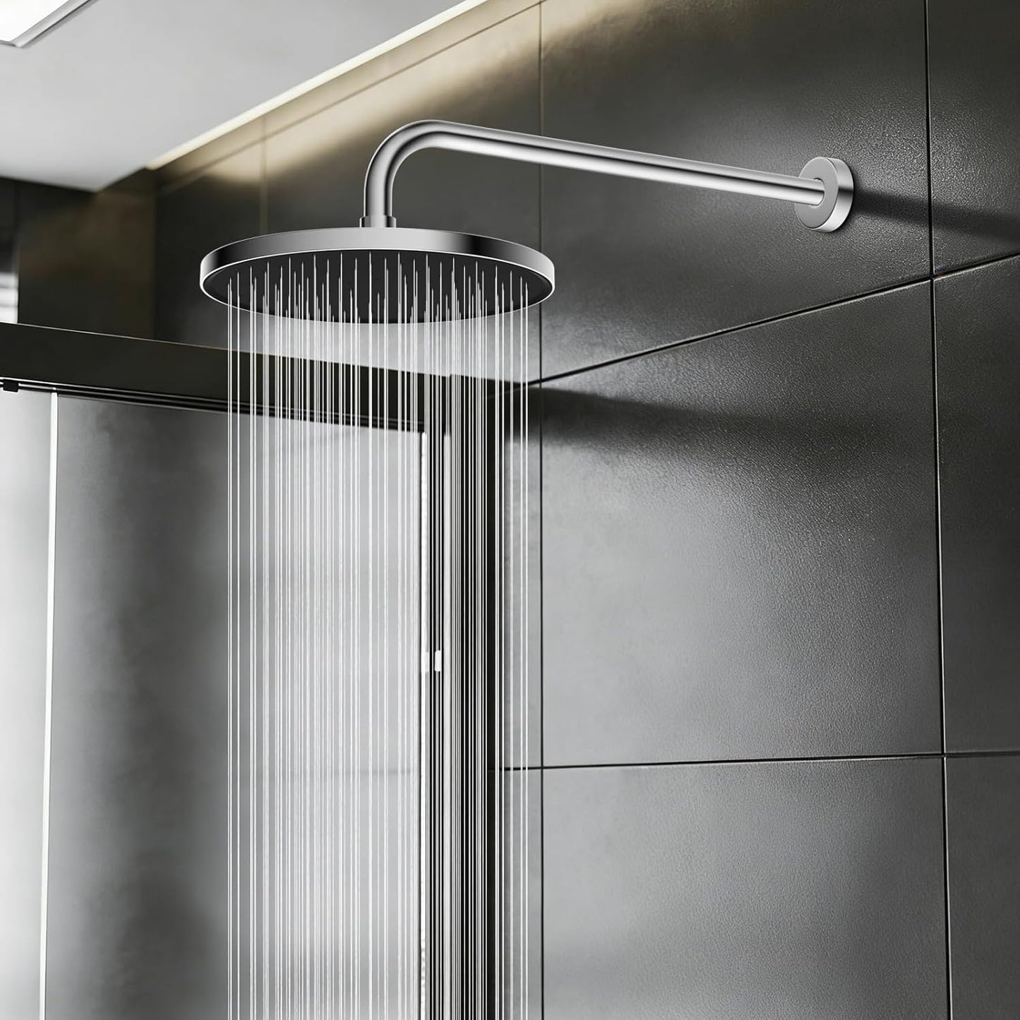 16 Inch All Metal Shower Extension Arm, Extra Long Extender with Flange, Stainless Steel Rainfall Shower Arm Water Outlet, Wall Mounted Shower Head Extender, Chrome