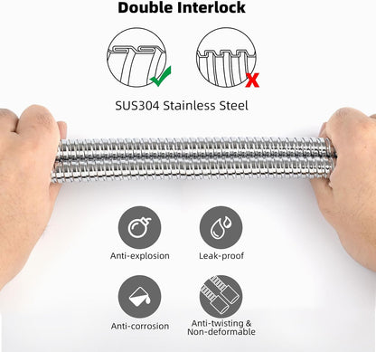 All Metal Shower Hose 90 inch (7.5 ft) Bathroom Handheld Shower Head Hose 2.3 Meters Extension Replacement Part with Brass Fittings Made of Stainless Steel -Polished Chrome Finish