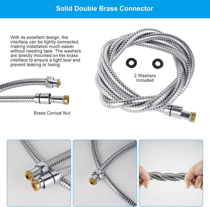 All Metal Shower Hose 90 inch (7.5 ft) Bathroom Handheld Shower Head Hose 2.3 Meters Extension Replacement Part with Brass Fittings Made of Stainless Steel -Polished Chrome Finish