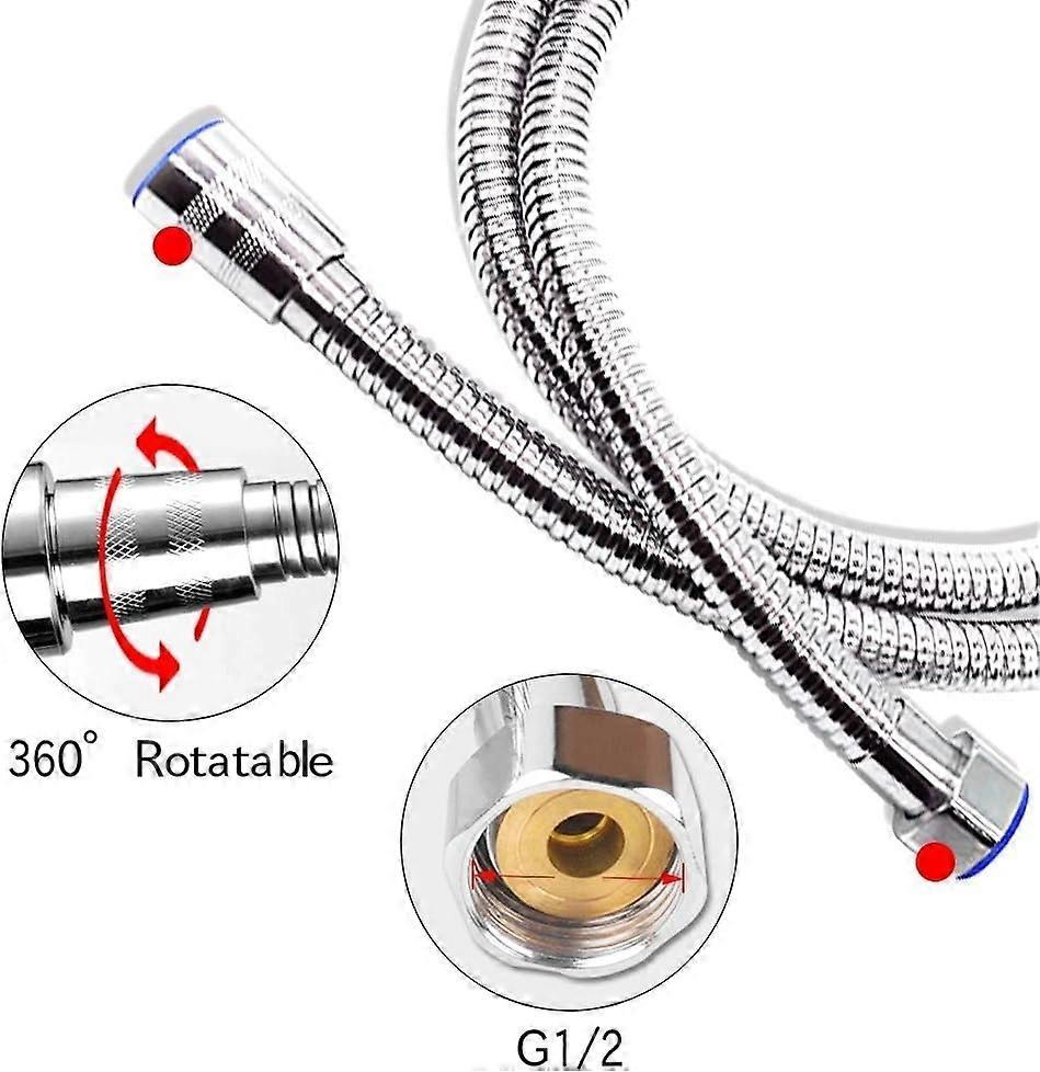 2m Universal Expandable Shower Hose, Stainless Steel Anti-Elastic Shower Pipe