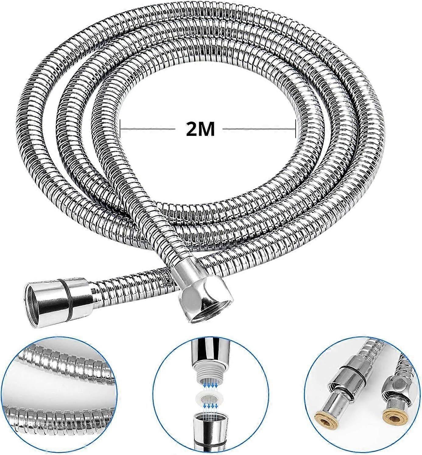 2m Universal Expandable Shower Hose, Stainless Steel Anti-Elastic Shower Pipe