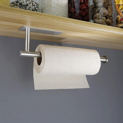 Paper Towel Holder 304 Stainless Steel Space Saving Decorative Practical Waterproof Hanging Paper Towels Rolls Holder for Home Quadrate Bottom Long Silvery