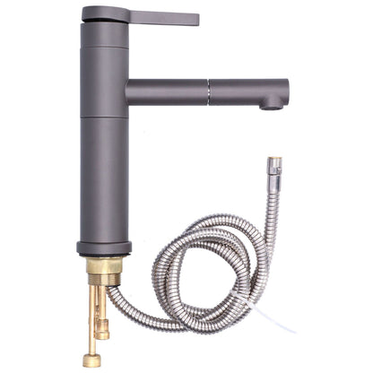G1/2 Above Counter Basin Pull Out Faucet Set Cold Hot Mixing Water Tap with Water Pipes for Home Bathroom Gray