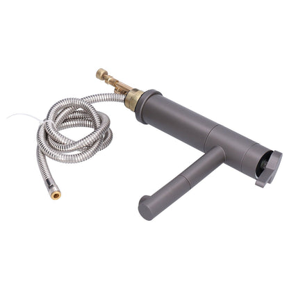 G1/2 Above Counter Basin Pull Out Faucet Set Cold Hot Mixing Water Tap with Water Pipes for Home Bathroom Gray