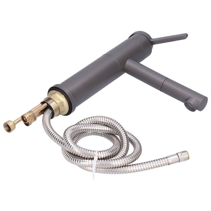 G1/2 Above Counter Basin Pull Out Faucet Set Cold Hot Mixing Water Tap with Water Pipes for Home Bathroom Gray
