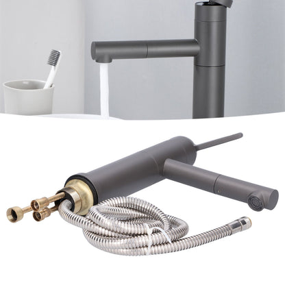 G1/2 Above Counter Basin Pull Out Faucet Set Cold Hot Mixing Water Tap with Water Pipes for Home Bathroom Gray