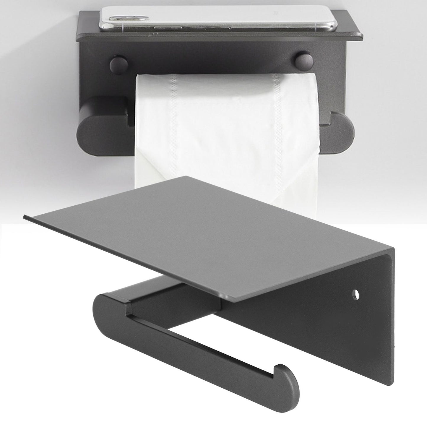 Toilet Paper Holder Stainless Steel Wall Mounted Toilet Paper Roll Holder with Shelf Matte Black for Bathroom