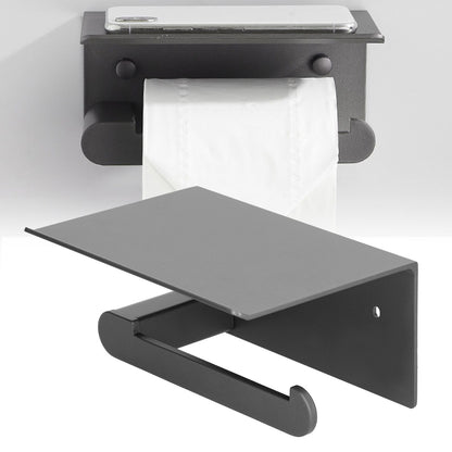 Toilet Paper Holder Stainless Steel Wall Mounted Toilet Paper Roll Holder with Shelf Matte Black for Bathroom