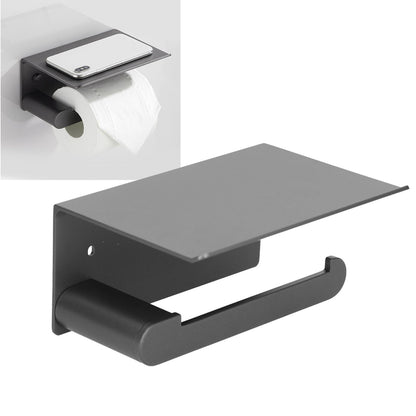 Toilet Paper Holder Stainless Steel Wall Mounted Toilet Paper Roll Holder with Shelf Matte Black for Bathroom