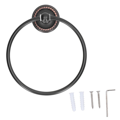 Bathroom Towel Ring Brass Wall Mounted Antique Towel Holder Toilet Towel Rack Black Twisted Pattern