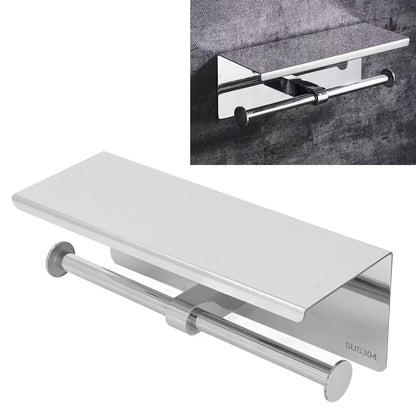 Stainless Steel Toilet Paper Holder with Shelf Self Adhesive Punch Free Toilet Paper Shelf Roll Holder for Bathroom K10 304