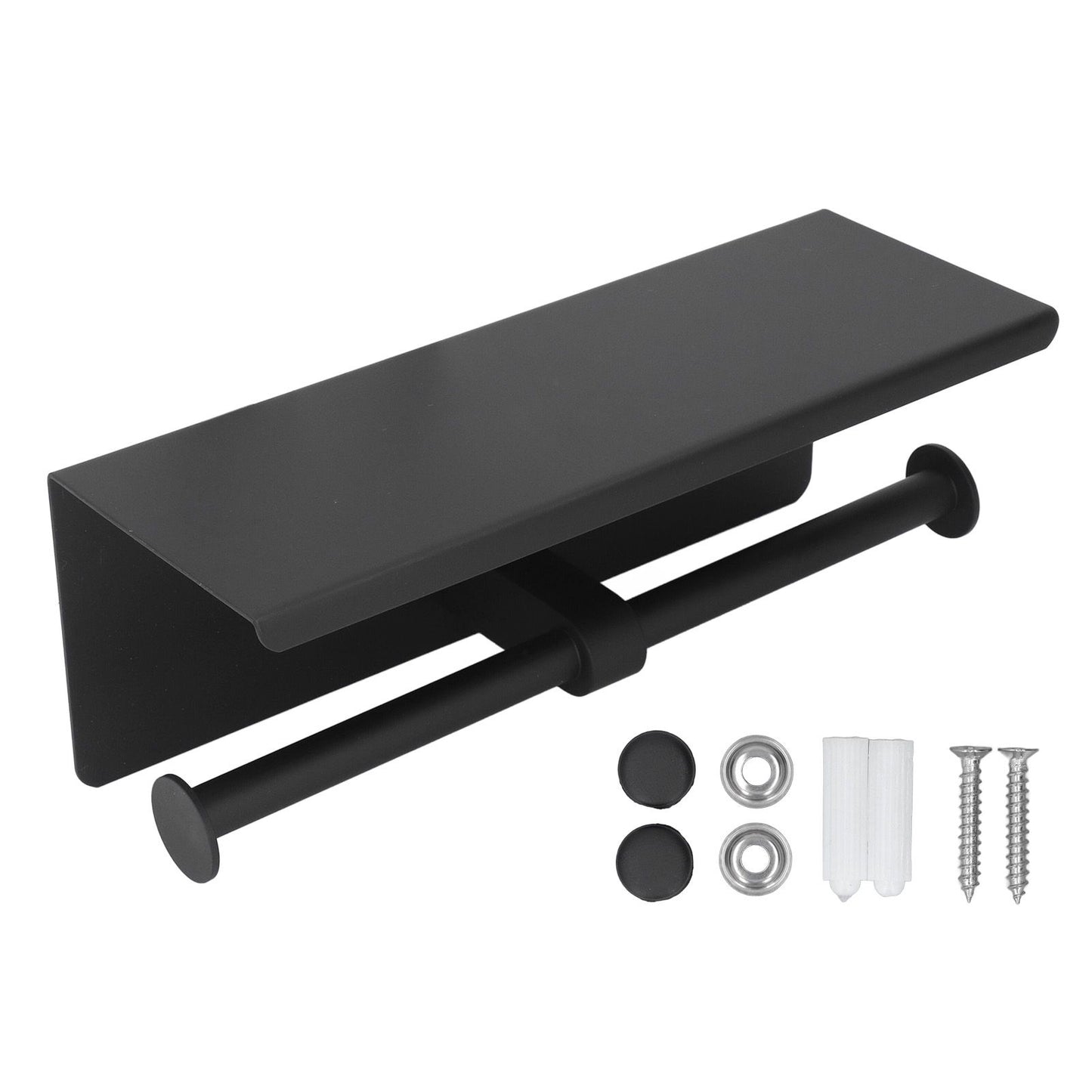 Stainless Steel Toilet Paper Holder with Shelf Self Adhesive Punch Free Toilet Paper Shelf Roll Holder for Bathroom K10 Black