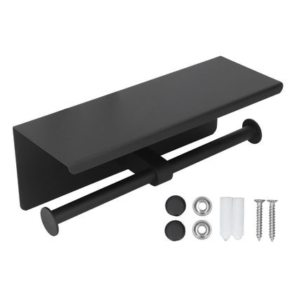 Stainless Steel Toilet Paper Holder with Shelf Self Adhesive Punch Free Toilet Paper Shelf Roll Holder for Bathroom K10 Black