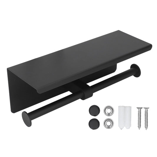 Stainless Steel Toilet Paper Holder with Shelf Self Adhesive Punch Free Toilet Paper Shelf Roll Holder for Bathroom K10 Black
