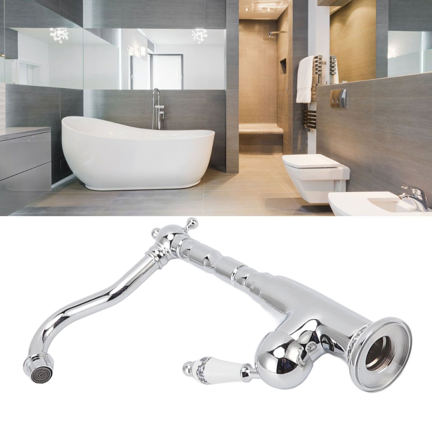 Bathroom Water Tap Retro European Style Brass Electroplating with Long Bend Hose Hot Cold Mixer Basin Faucet for Home