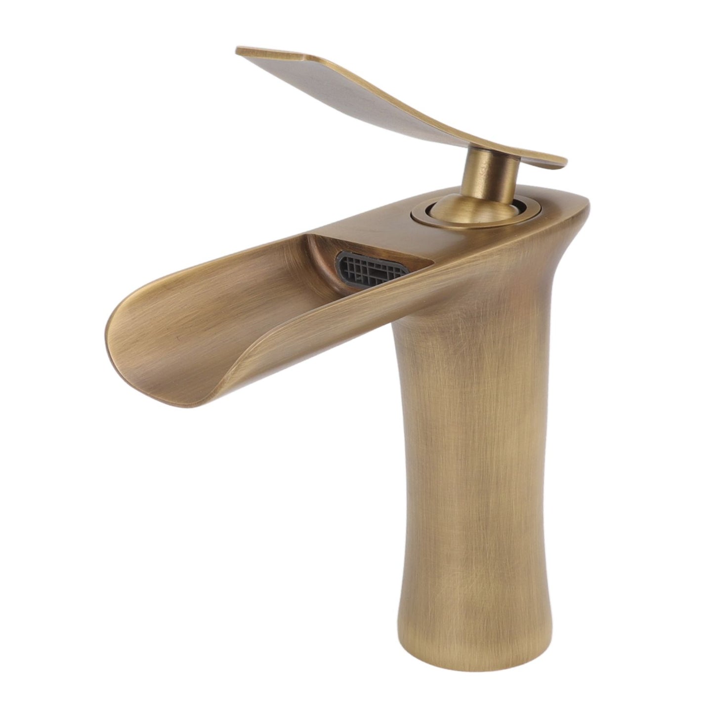 Bathroom Sink Faucet Antique Single Span Brass Waterfall Under Counter Basin Mixer Tap for Cold and Hot Water